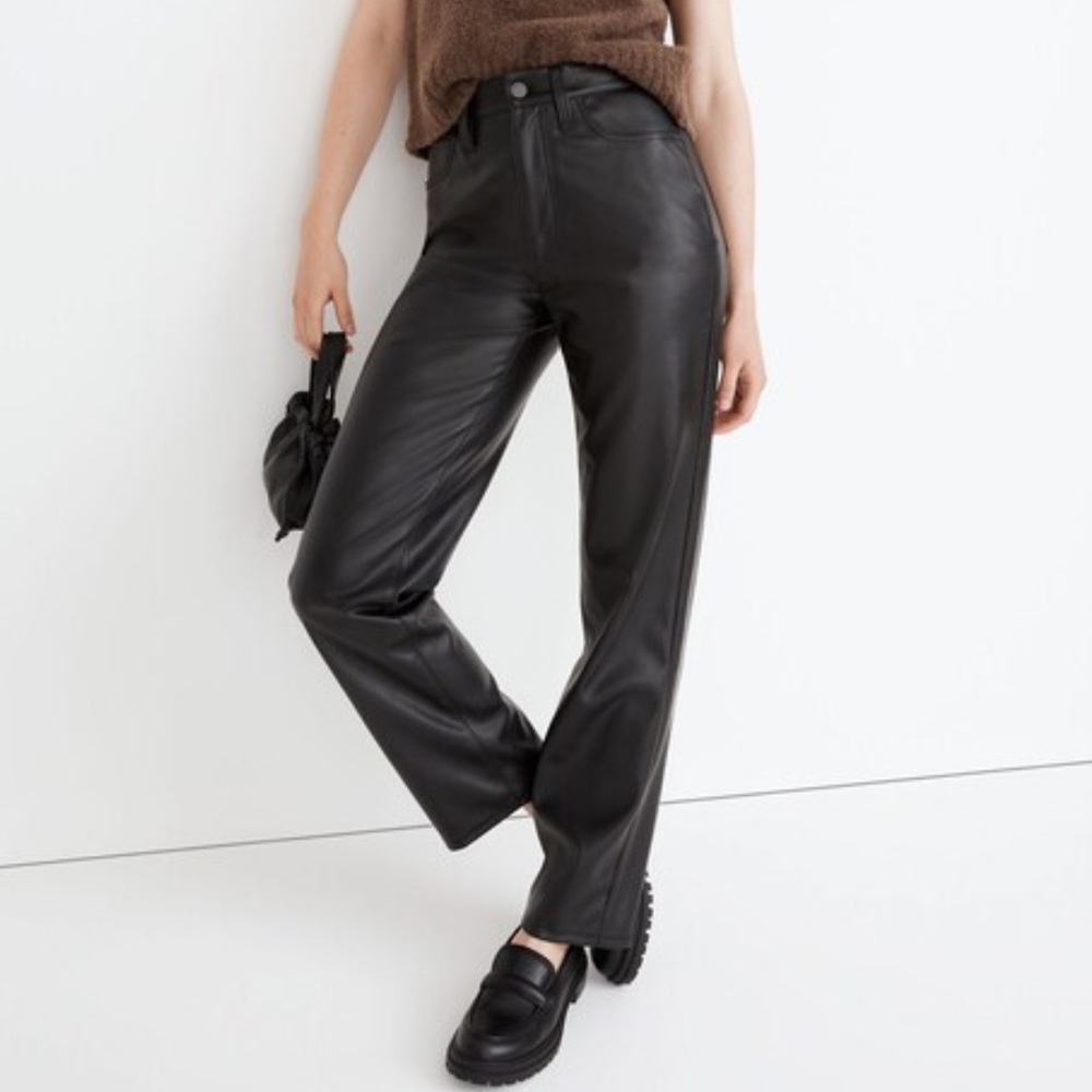 Madewell The Perfect Vintage Straight Jean Faux Leather Edition Black Size 33